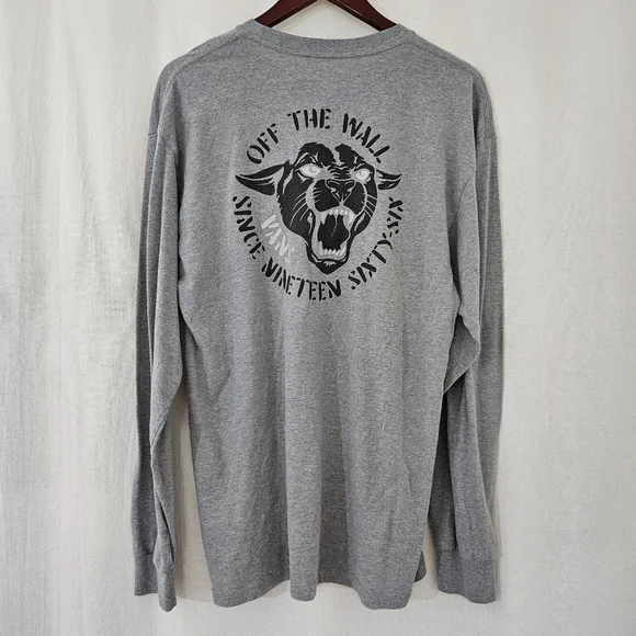 Vans Off The Wall Panther Graphic Long Sleeve Shirt in Grey & Black Men’s Size L - Picture 2 of 5